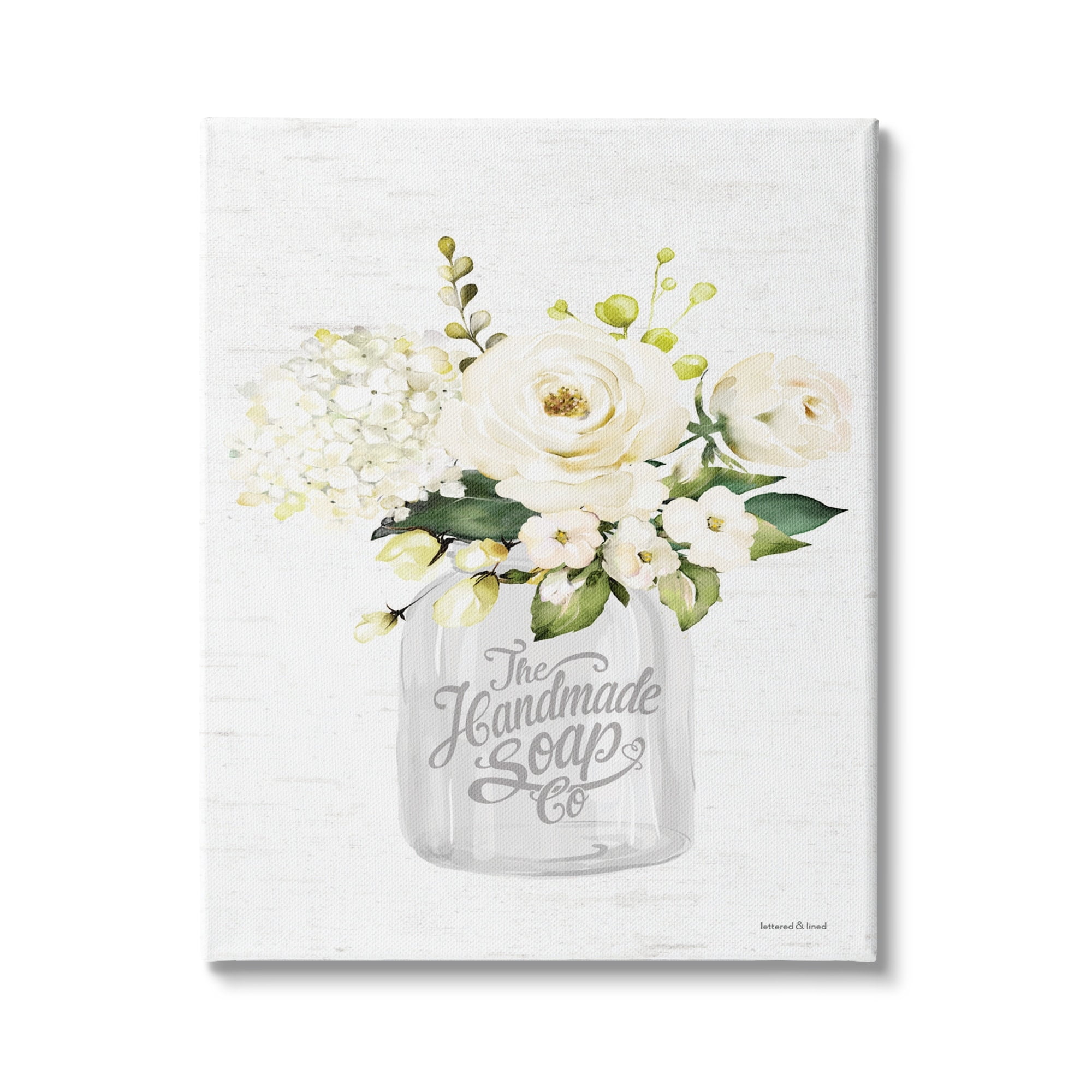 Stupell Industries Handmade Soap Co. Farmhouse White Florals Country Bouquet, 30 x 40, Design by Lettered and Lined