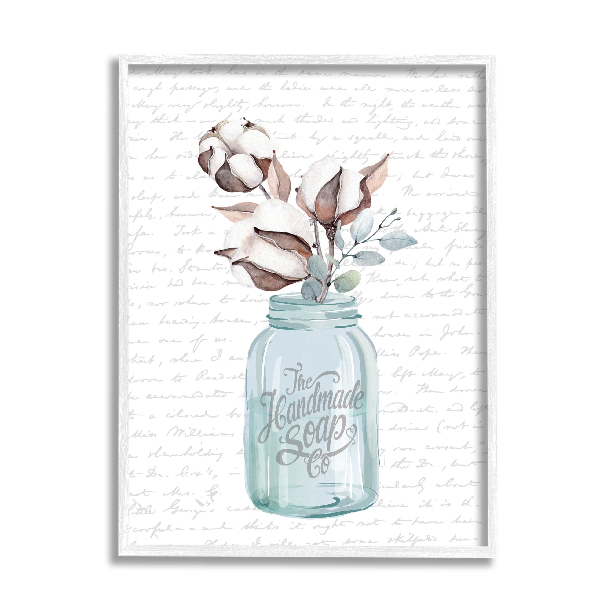 Stupell Industries Handmade Soap Jar Cotton Flower Bathroom Word Design, 11 x 14,Design by Lettered and Lined