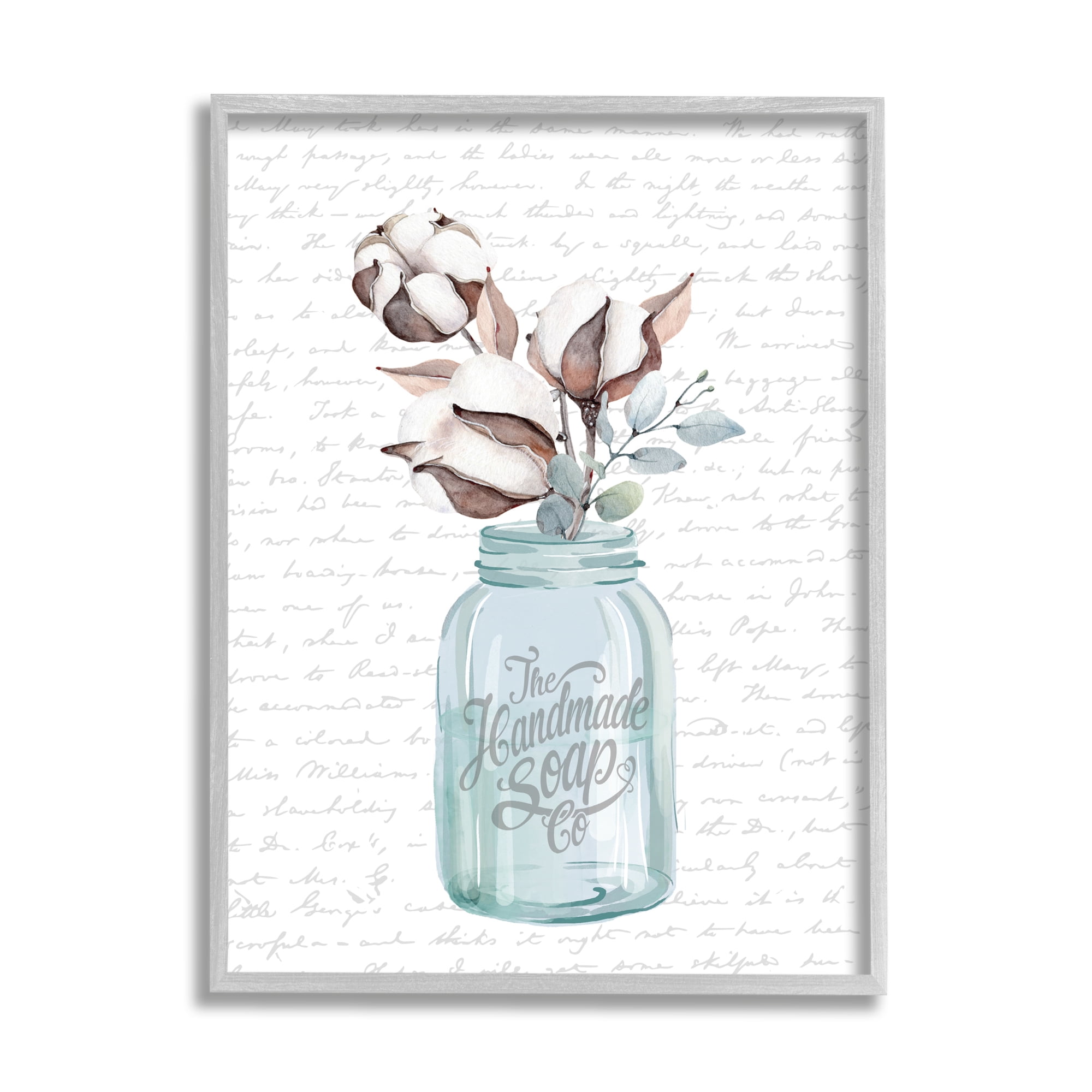 Stupell Industries Handmade Soap Jar Cotton Flower Bathroom Word Design, 24 x 30,Design by Lettered and Lined