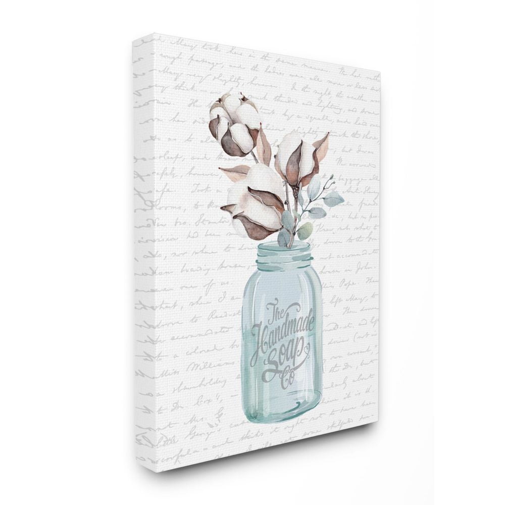 Stupell Industries Handmade Soap Jar Cotton Flower Bathroom Word Design Canvas Wall Art by Lettered and Lined