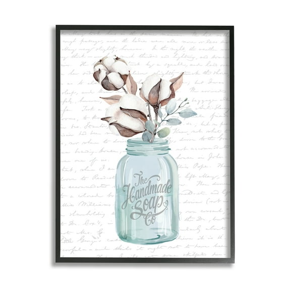 Stupell Industries Handmade Soap Jar Cotton Flower Bathroom Word Design Framed Wall Art by Lettered and Lined