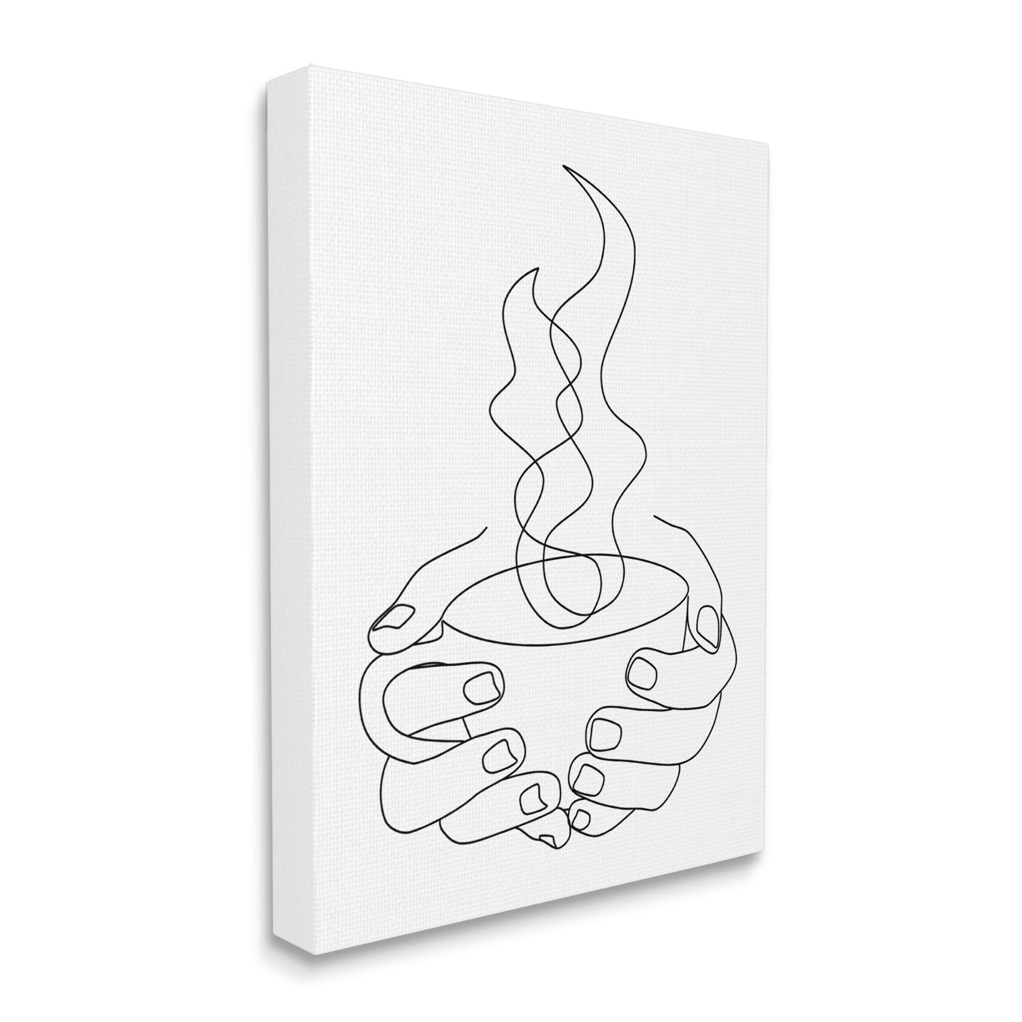 Stupell Industries Hands Grasping Hot Coffee Cup Minimal Line Drawing, 36 x 48, Designed by JJ Design House LLC