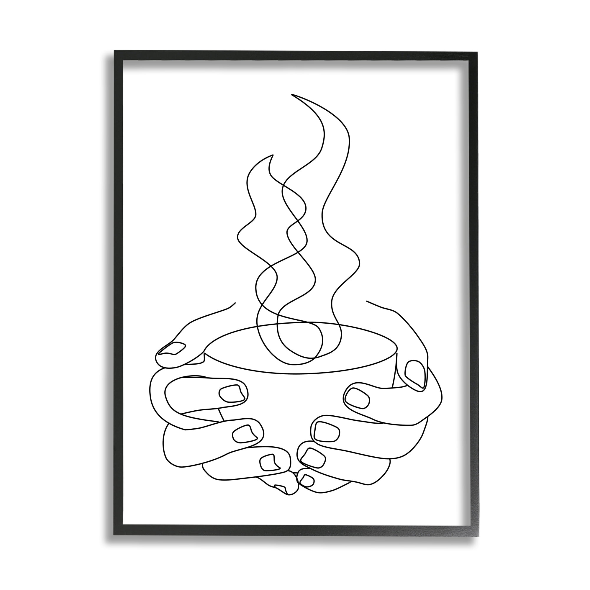 Stupell Industries Hands Grasping Hot Coffee Cup Minimal Line Drawing Graphic Art Black Framed Art Print Wall Art, 16x20, by JJ Design House LLC