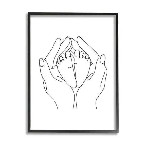 Stupell Industries Hands Holding Baby Feet Minimal Line Drawing Graphic Art Black Framed Art Print Wall Art, 11x14, by JJ Design House LLC