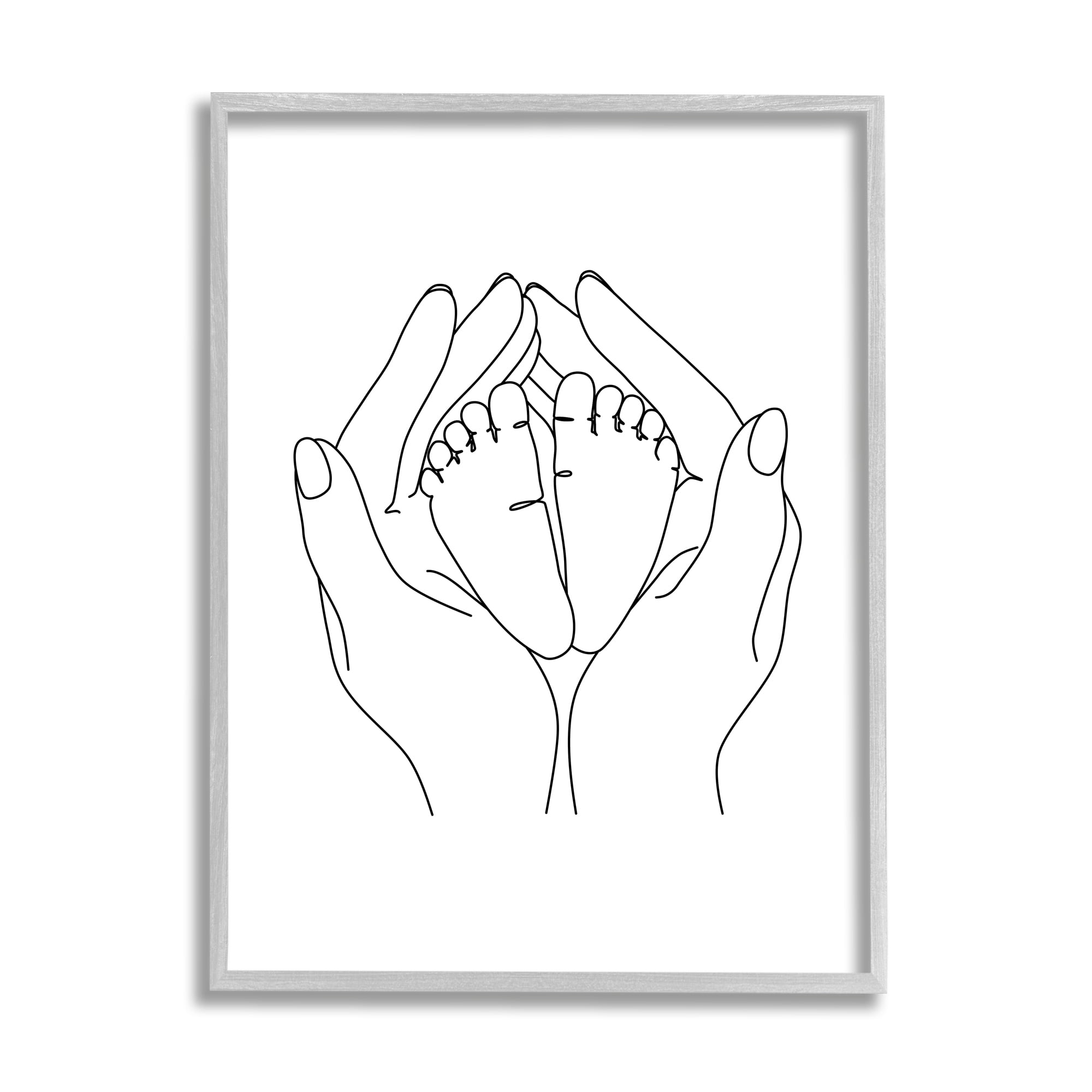 Stupell Industries Hands Holding Baby Feet Minimal Line Drawing Graphic Art Gray Framed Art Print Wall Art, 11x14, by JJ Design House LLC