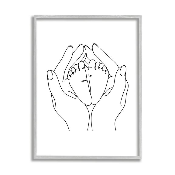 Stupell Industries Hands Holding Baby Feet Minimal Line Drawing Graphic Art Gray Framed Art Print Wall Art, 11x14, by JJ Design House LLC