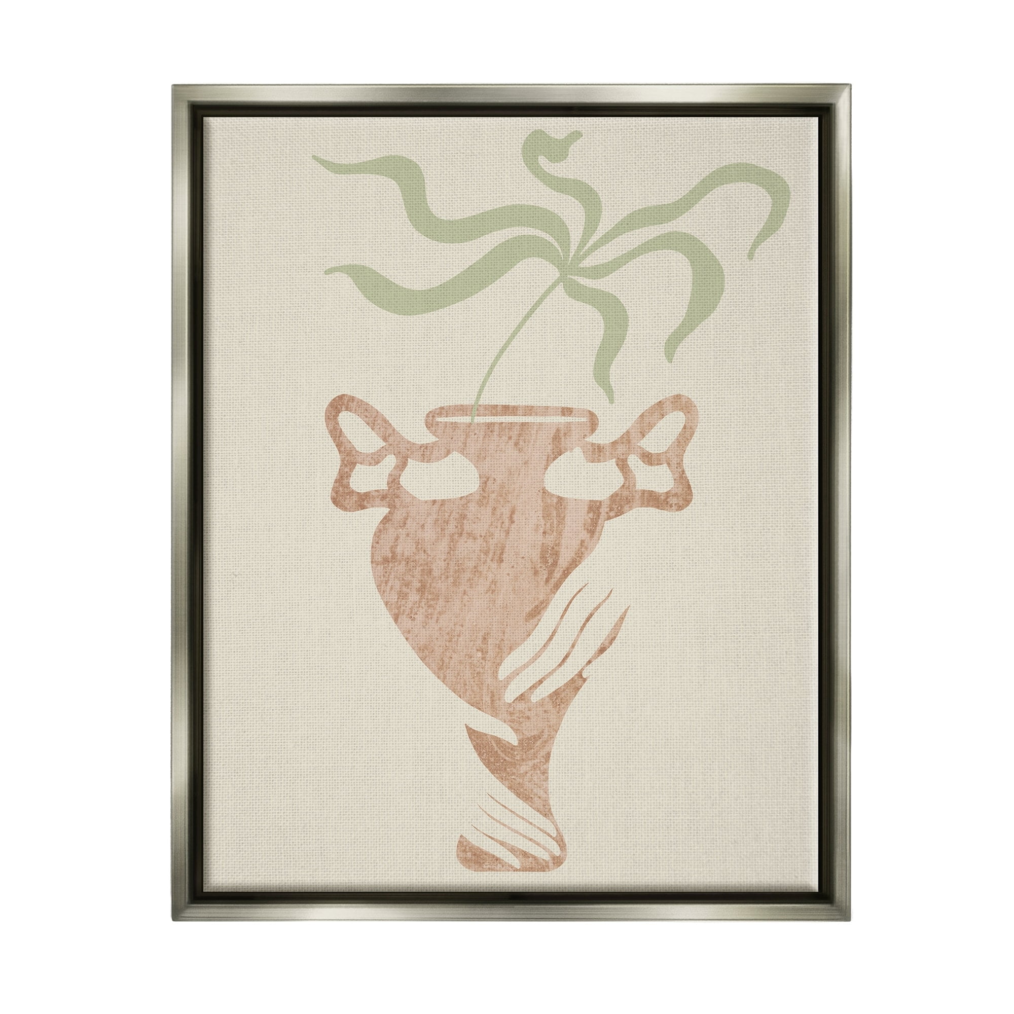 Stupell Industries Hands Holding Brown Vase Botanical Plants Design Luster Gray Framed Floating Canvas Wall Art, 24x30, by Lil' Rue