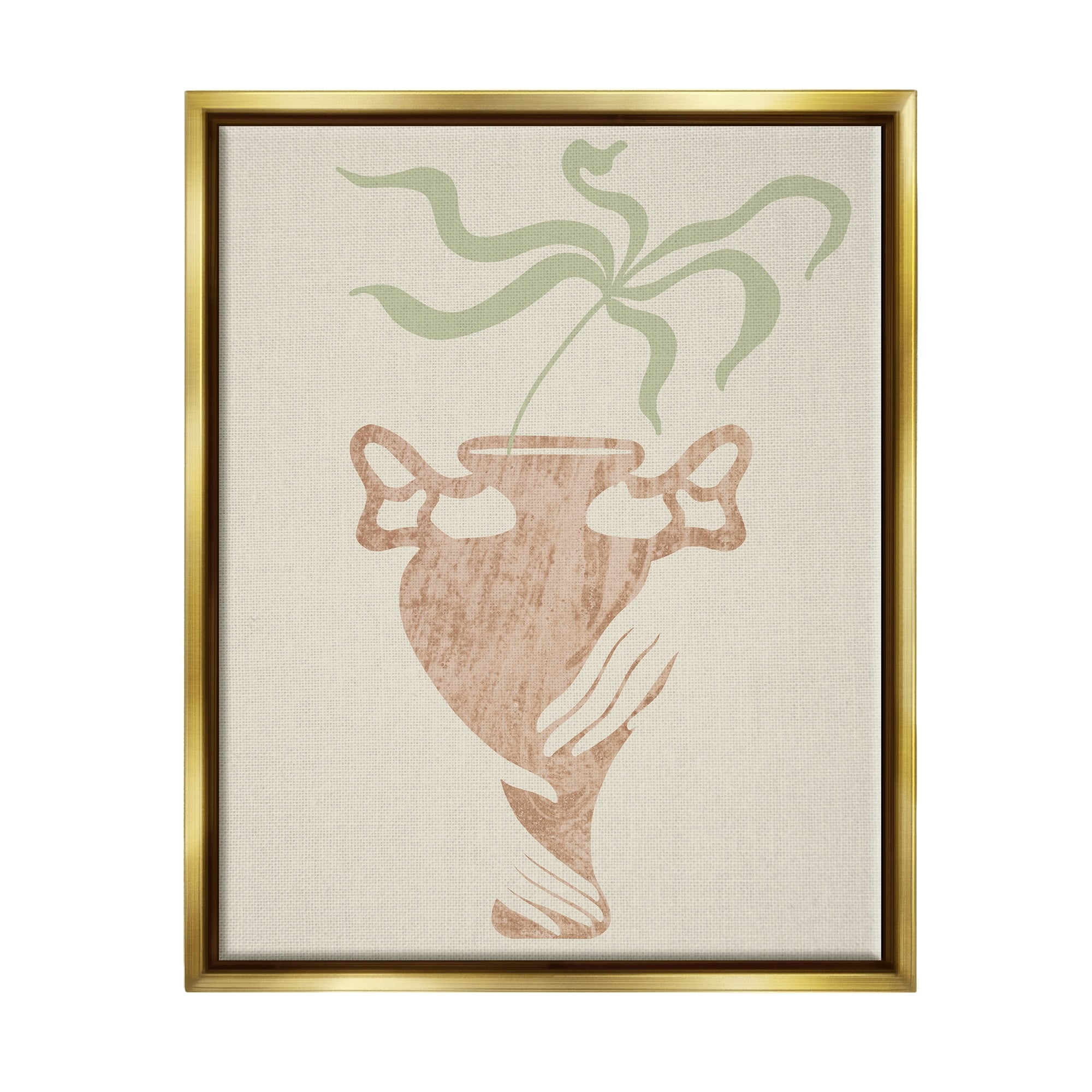 Stupell Industries Hands Holding Brown Vase Botanical Plants Design Metallic Gold Framed Floating Canvas Wall Art, 24x30, by Lil' Rue