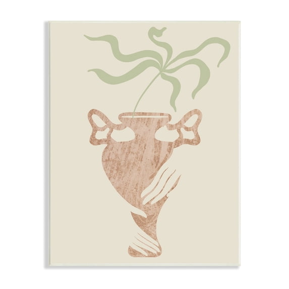 Stupell Industries Hands Holding Brown Vase Botanical Plants Design Wood Wall Art, 10 x 15, Design by Lil' Rue