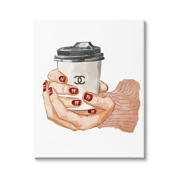 Stupell Industries Hands Holding Coffee Cup Fashion Design Nail Polish Canvas Wall Art, 30 x 40, Design by Ziwei Li