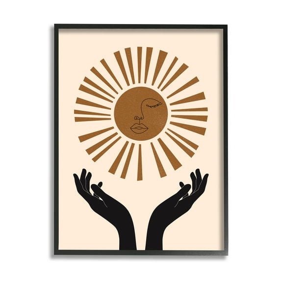 Stupell Industries Hands Holding Desert Sun with Face Linework Graphic Art Black Framed Art Print Wall Art, 11x14, by JJ Design House LLC