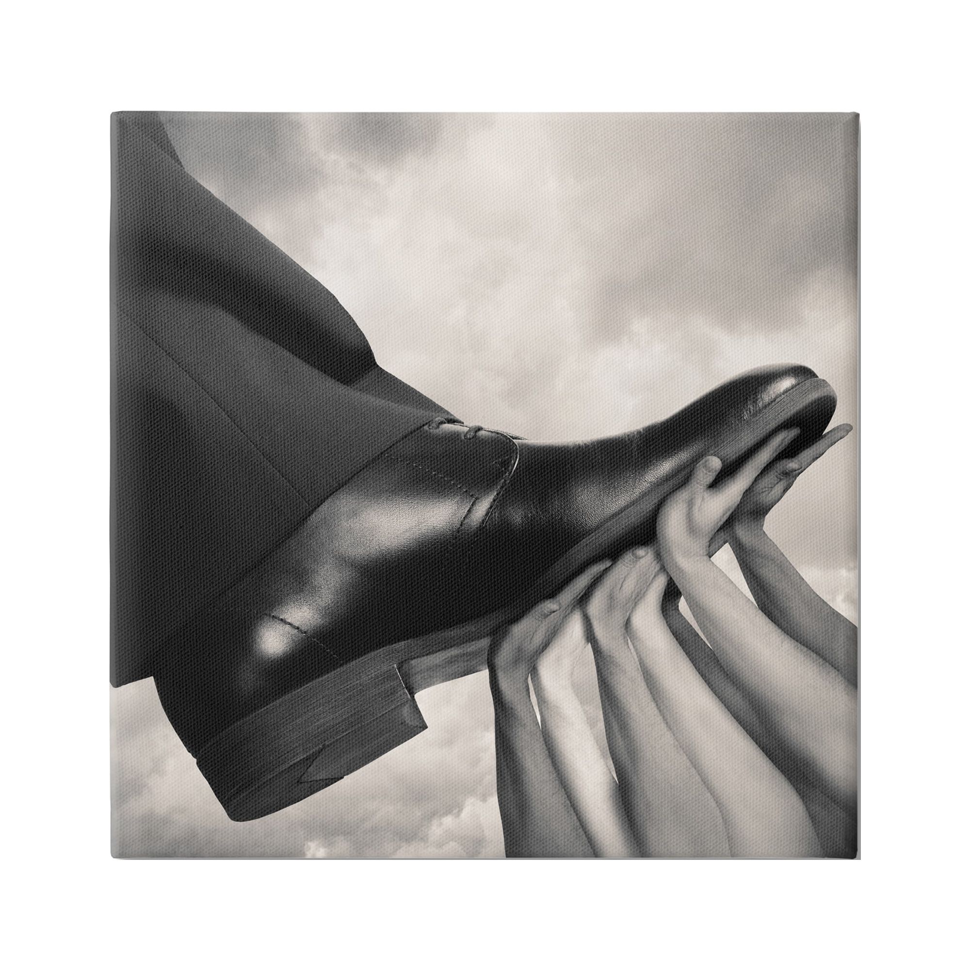Stupell Industries Hands Holding Dress Shoe Monochrome Photography Clouds Canvas Wall Art, 36 x 36, Design by Tommy Ingberg