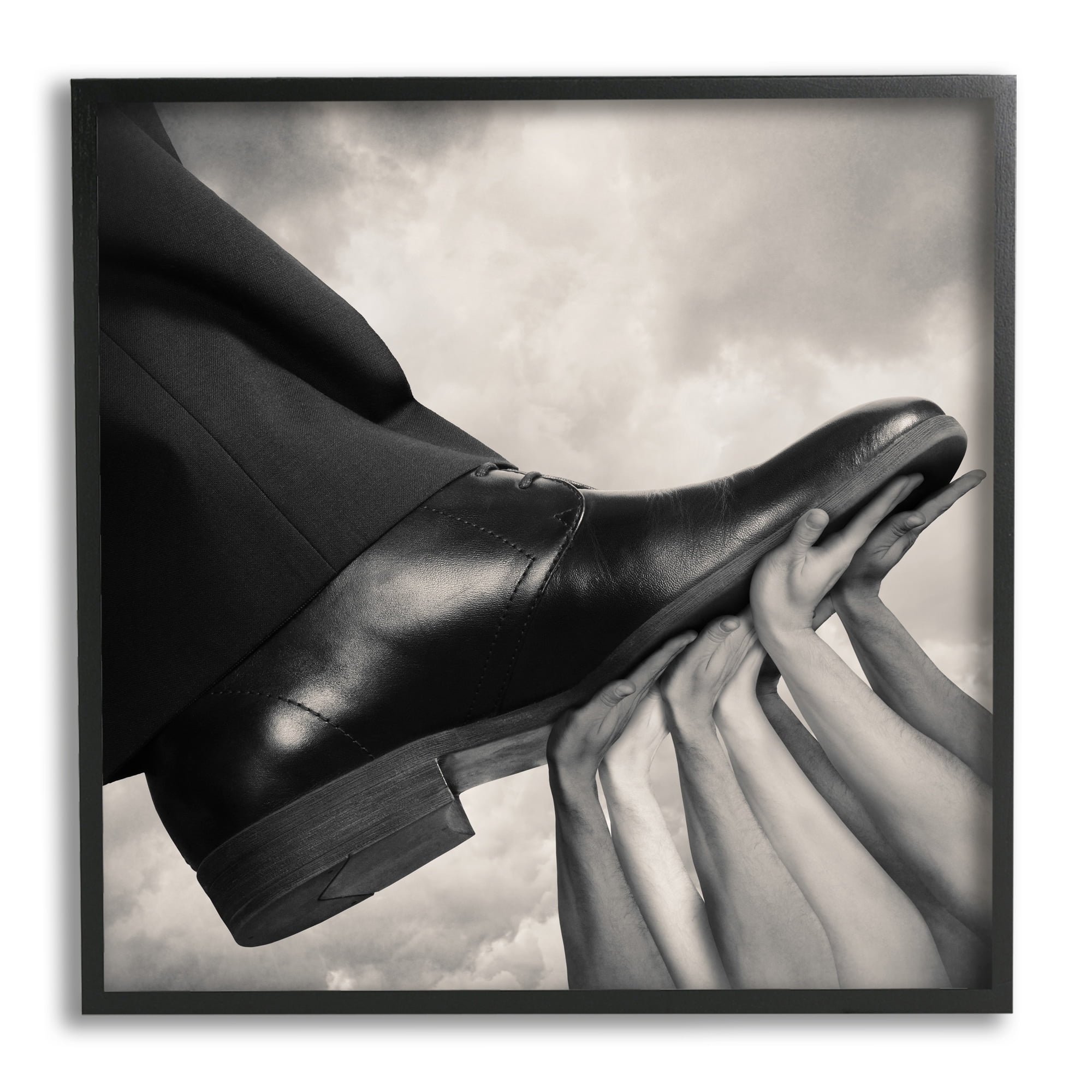 Stupell Industries Hands Holding Dress Shoe Monochrome Photography Clouds Framed Wall Art, 24 x 24, Design by Tommy Ingberg