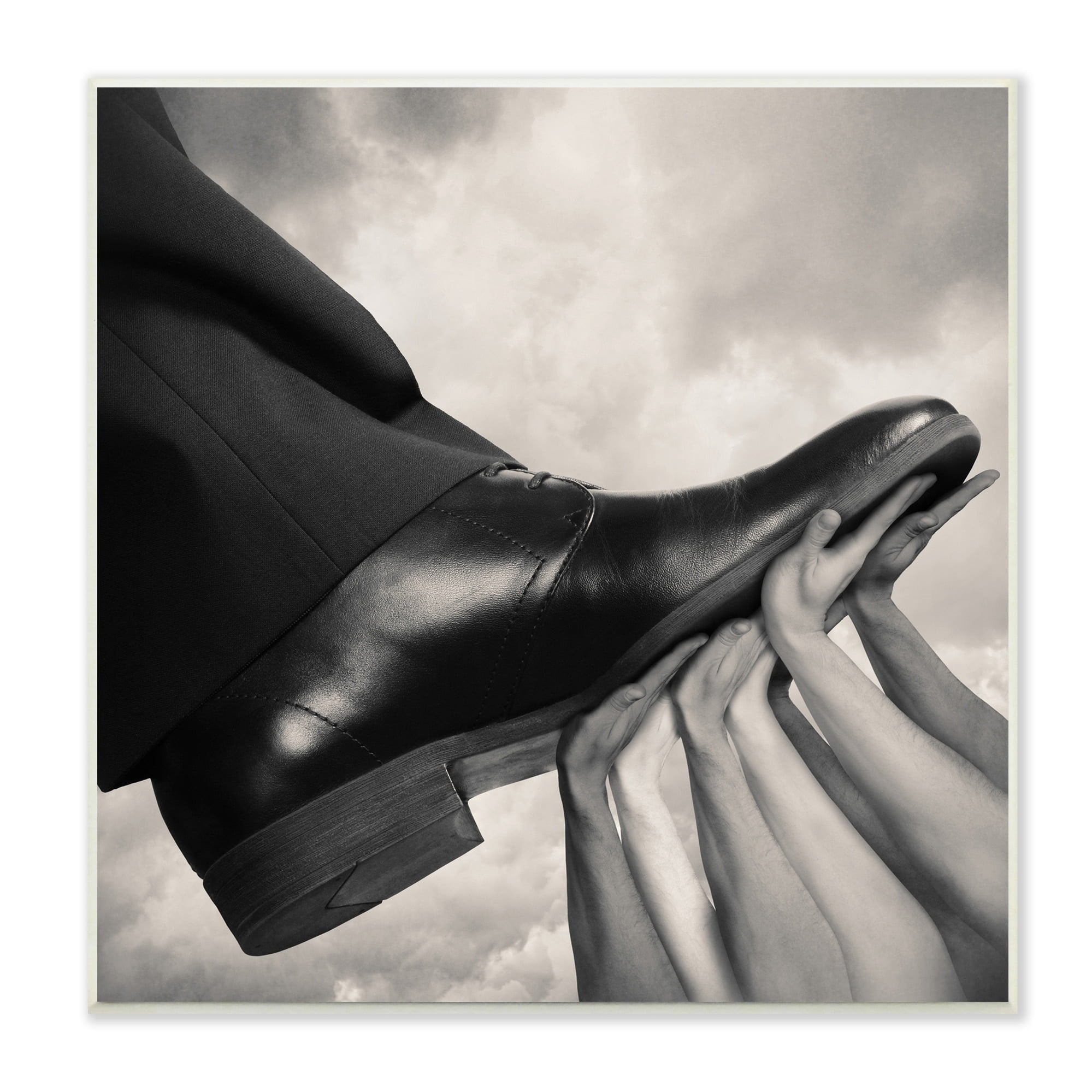 Stupell Industries Hands Holding Dress Shoe Monochrome Photography Clouds Wood Wall Art, 12 x 12, Design by Tommy Ingberg