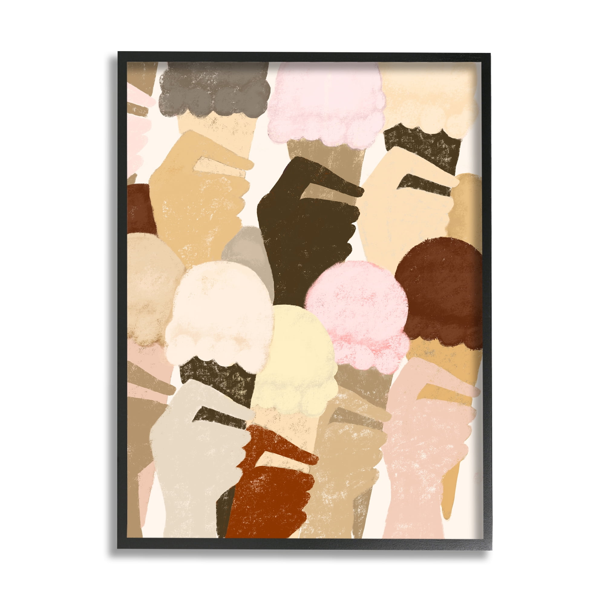 Stupell Industries Hands Holding Ice Cream Pattern Neutral Colors Food & Beverage Painting Black Framed Art Print Wall Art, 24 x 30