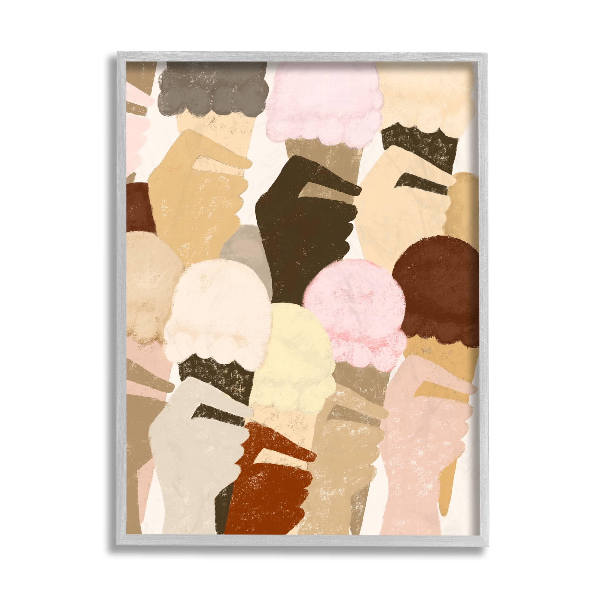 Stupell Industries Hands Holding Ice Cream Pattern Neutral Colors Food & Beverage Painting Gray Framed Art Print Wall Art, 11 x 14