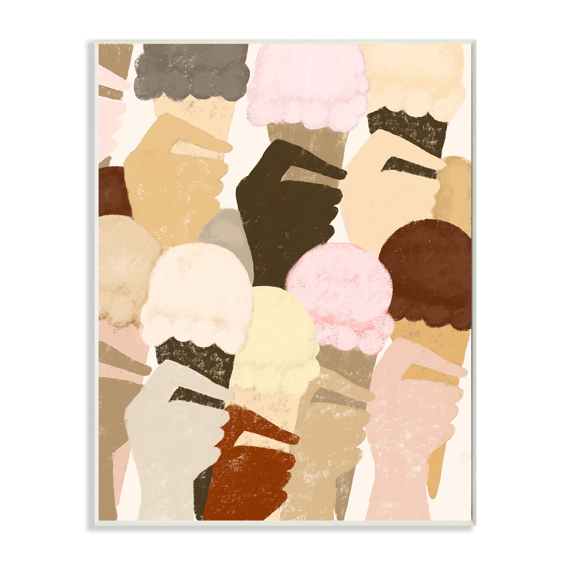 Stupell Industries Hands Holding Ice Cream Pattern Neutral Colors Food & Beverage Painting Wall Plaque Art Print Wall Art, 10 x 15