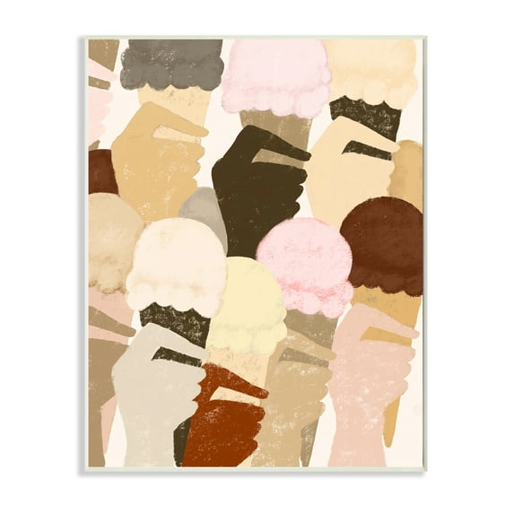 Stupell Industries Hands Holding Ice Cream Pattern Neutral Colors Food & Beverage Painting Wall Plaque Art Print Wall Art, 10 x 15