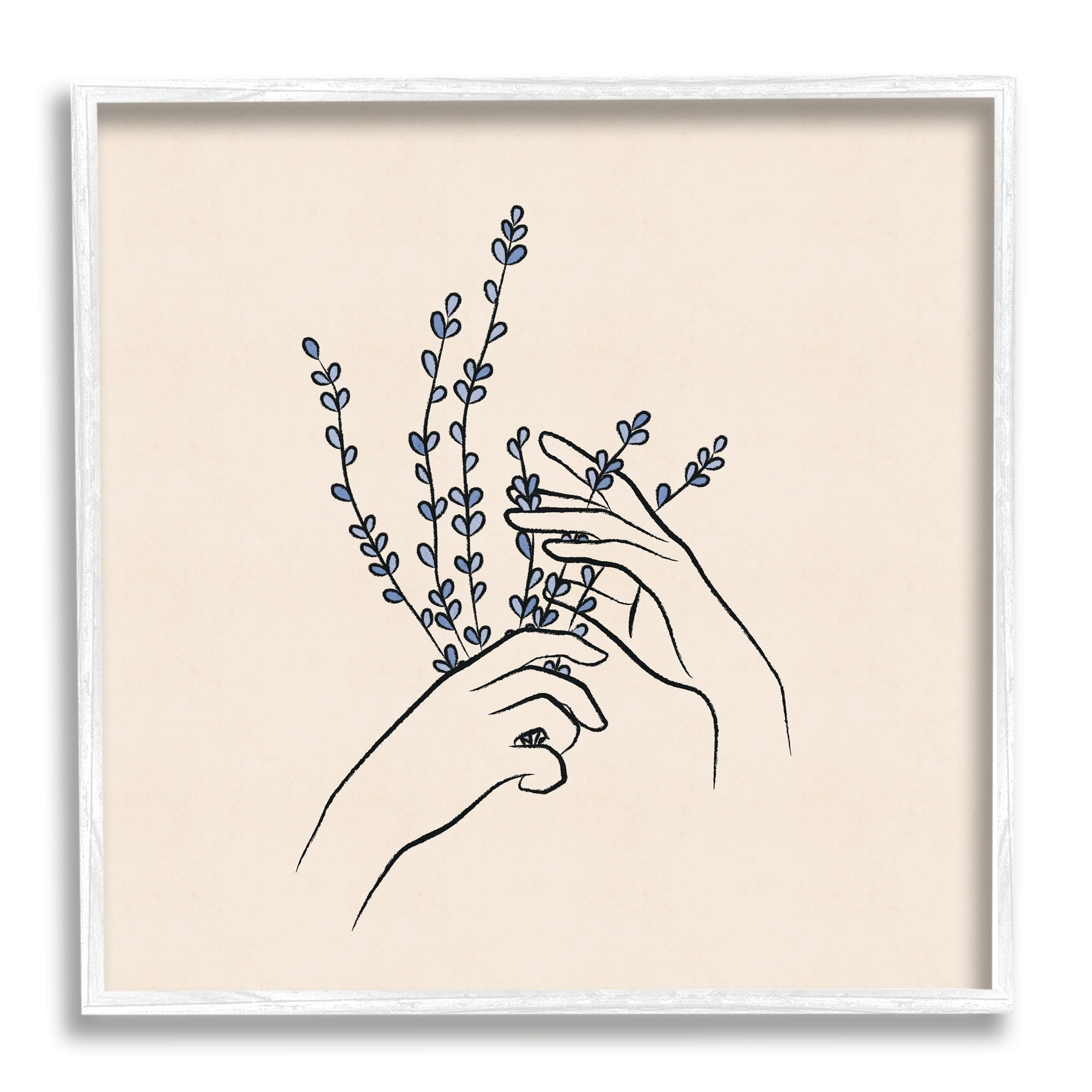 Stupell Industries Hands Holding Lavender Sprigs Botanical Line Doodle Graphic Art White Framed Art Print Wall Art, Design by JJ Design House LLC