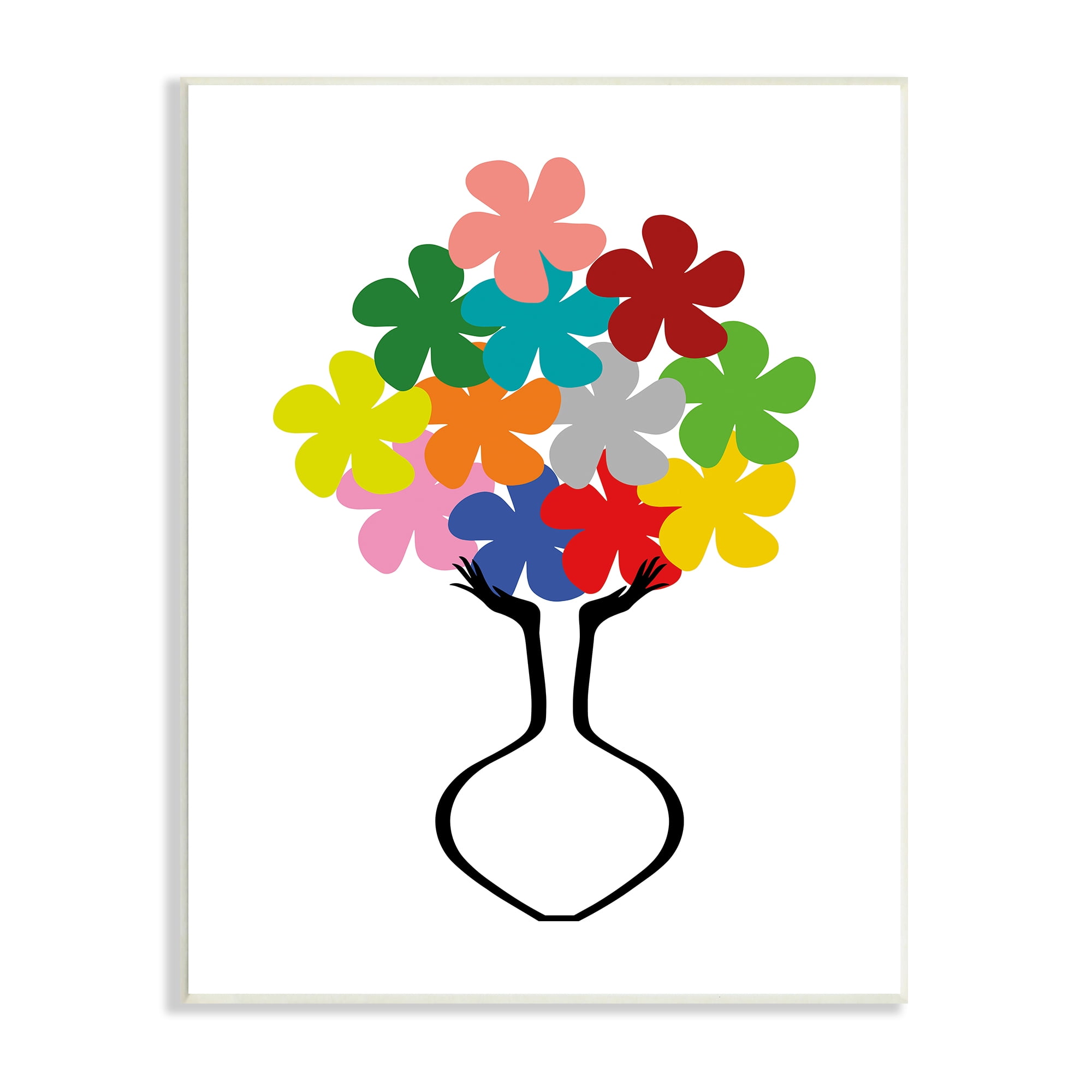 Stupell Industries Hands Holding Retro Pop Floral Arrangement Abstract Vase Botanical & Floral Painting Unframed Art Print Wall Art, 13 x 19