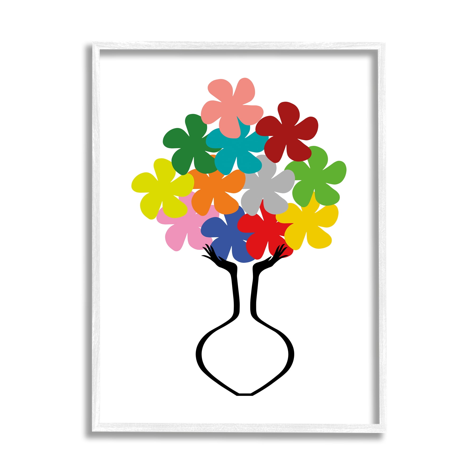 Stupell Industries Hands Holding Retro Pop Floral Arrangement Abstract Vase Botanical & Floral Painting White Framed Art Print Wall Art, 11 x 14