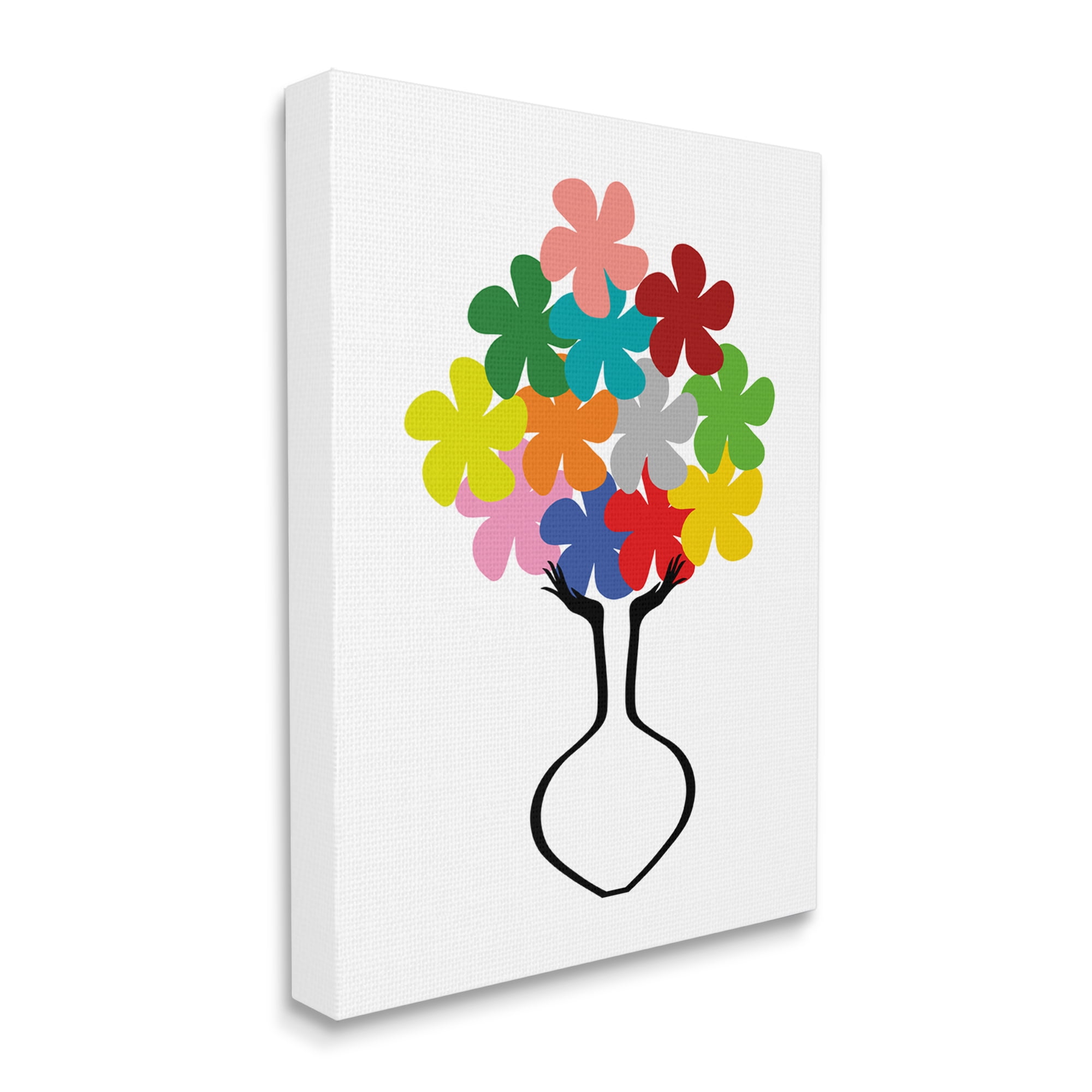 Stupell Industries Hands Holding Retro Pop Floral Arrangement Abstract Vase Botanical & Floral Painting Gallery Wrapped Canvas Print Wall Art, 30 x 40
