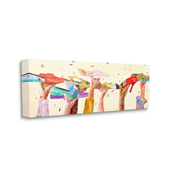 Stupell Industries Hands Holding Shoes Cheerful Bright Patterns Canvas Wall Art, 10 x 24, Design by Pamela K. Beer