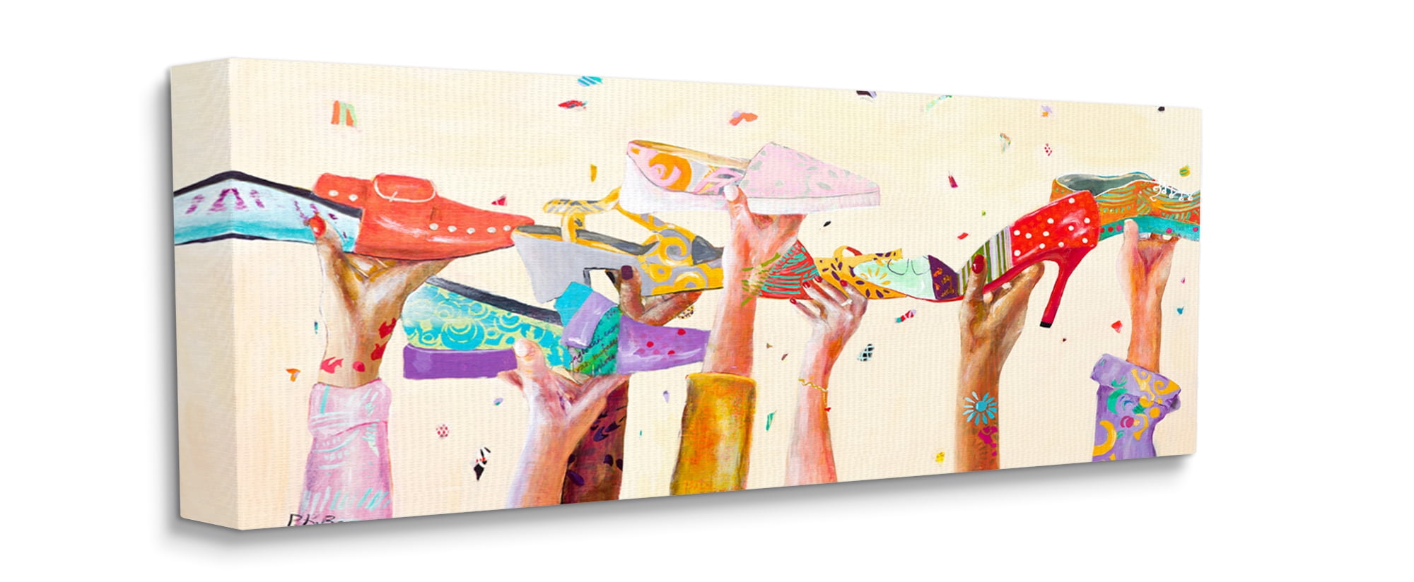 Stupell Industries Hands Holding Shoes Cheerful Bright Patterns Canvas Wall Art, 20 x 48, Design by Pamela K. Beer