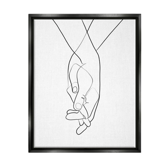 Stupell Industries Hands Intertwined Romantic Gesture Minimal Linework Jet Black Framed Floating Canvas Wall Art, 16x20, by Ros Ruseva