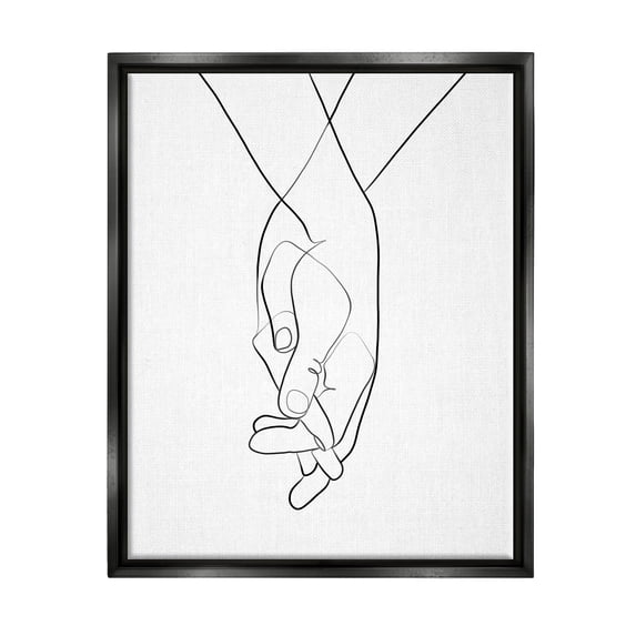 Stupell Industries Hands Intertwined Romantic Gesture Minimal Linework Jet Black Framed Floating Canvas Wall Art, 24x30, by Ros Ruseva