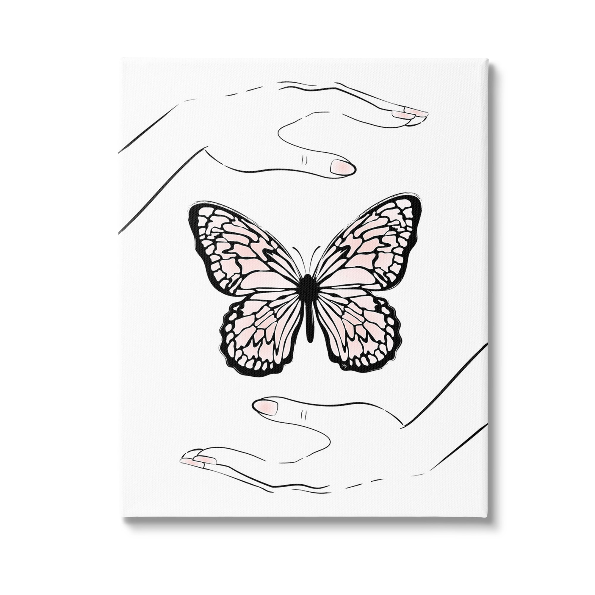 Stupell Industries Hands & Pink Butterfly Animals & Insects Painting Gallery Wrapped Canvas Art Print Wall Art, 30 x 40