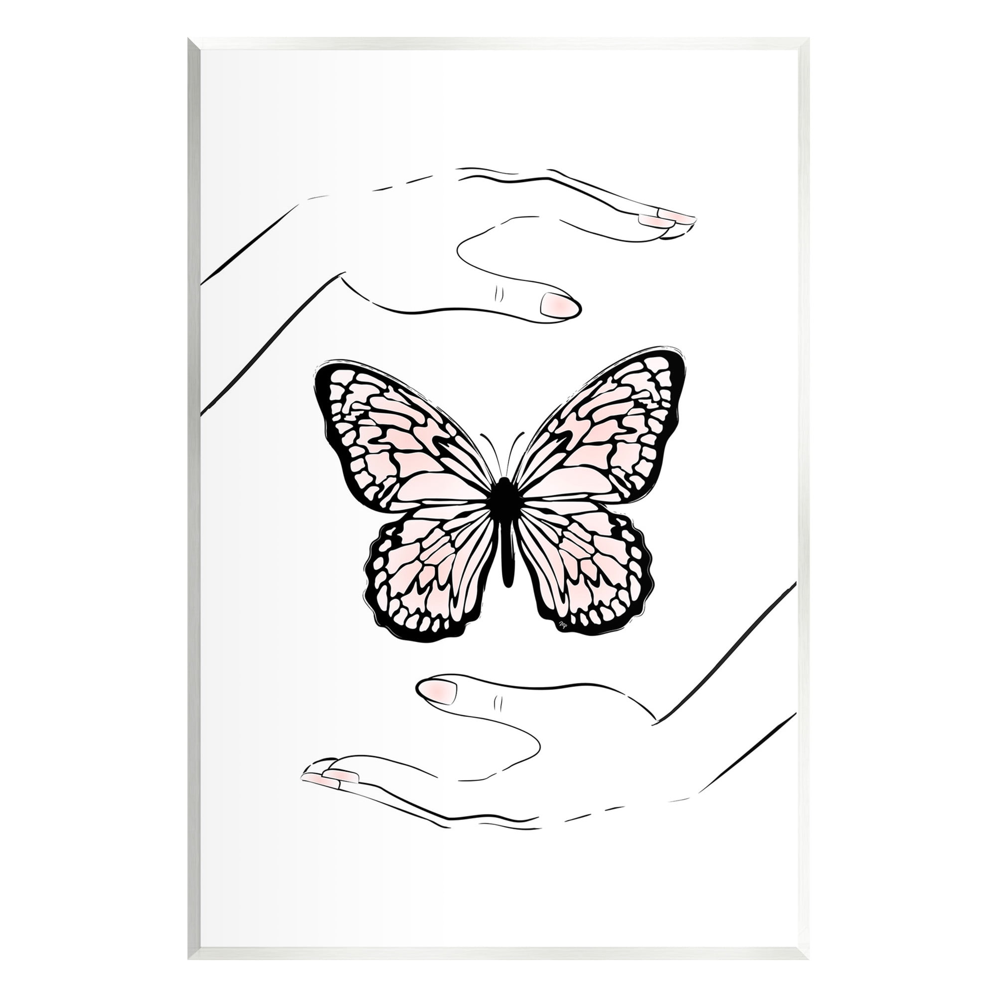 Stupell Industries Hands & Pink Butterfly Animals & Insects Painting Unframed Art Print Wall Art, 10 x 15