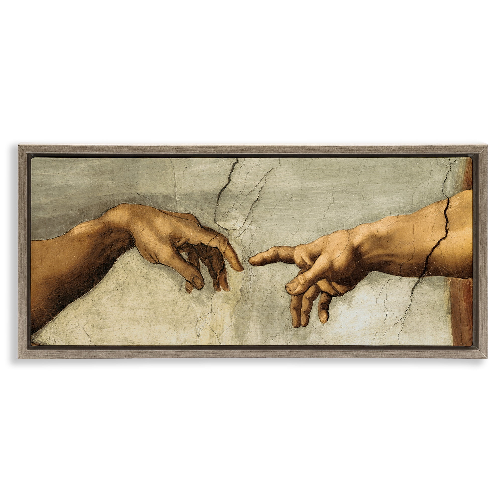 Stupell Industries Hands of The Creation Religious Painting Religious Painting Brown Floater Framed Canvas Art Print Wall Art, 31 x 14