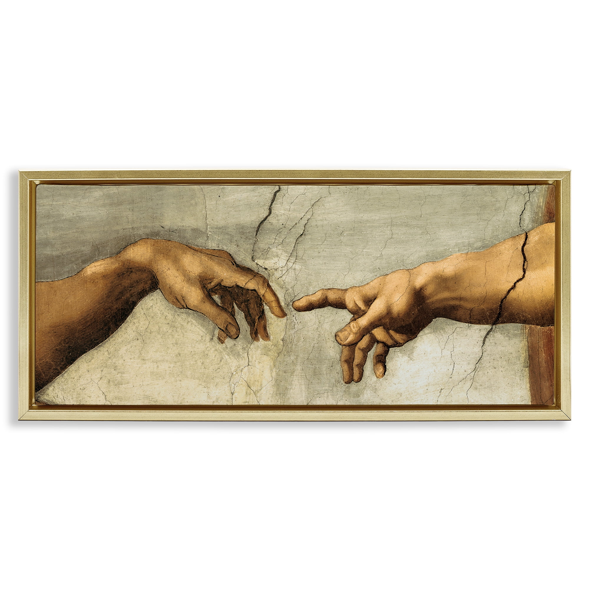 Stupell Industries Hands of The Creation Religious Painting Religious Painting Gold Floater Framed Canvas Art Print Wall Art, 25 x 11
