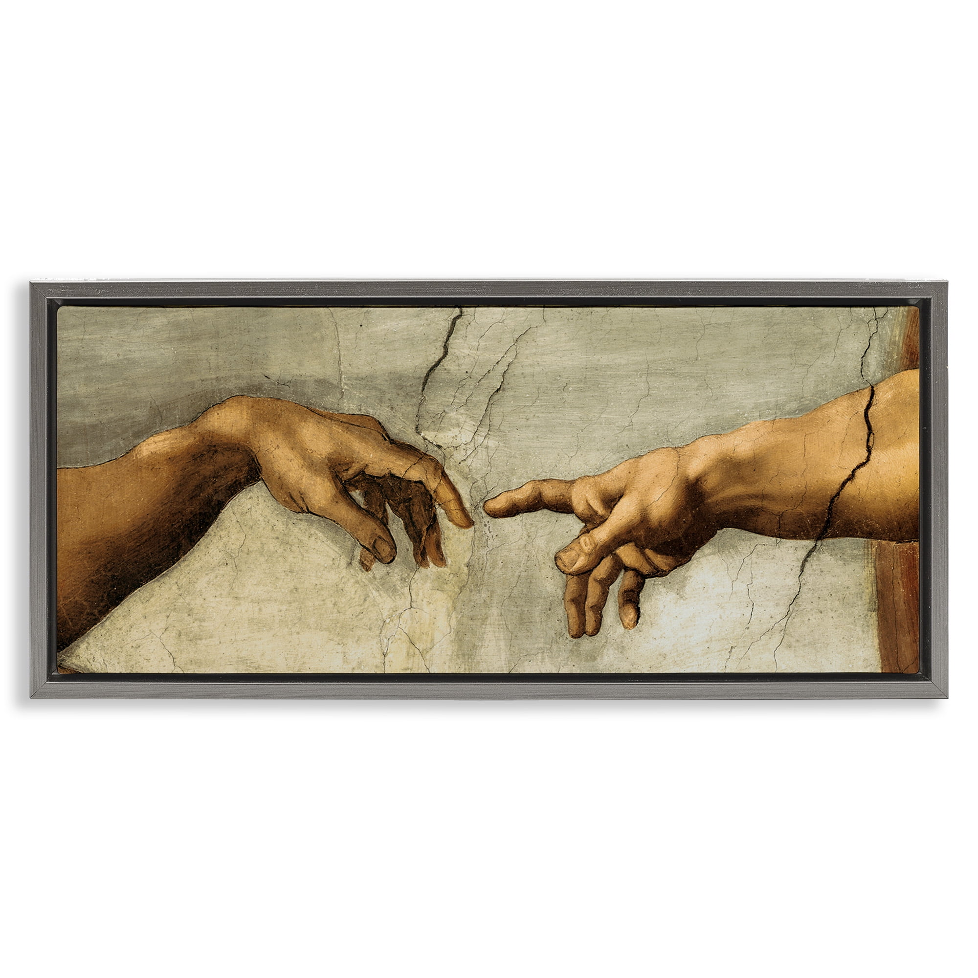 Stupell Industries Hands of The Creation Religious Painting Religious Painting Gray Floater Framed Canvas Art Print Wall Art, 31 x 14