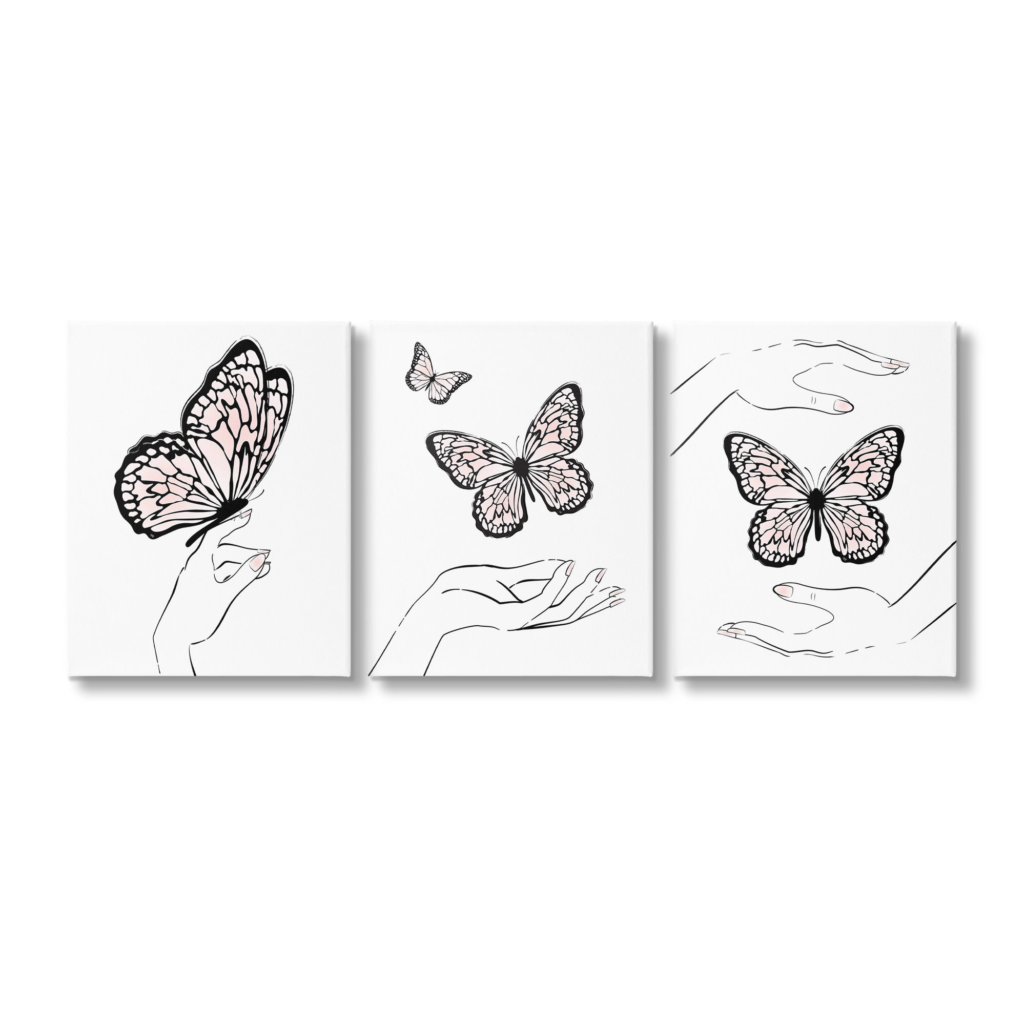 Stupell Industries Hands with Butterflies Animals & Insects Painting Gallery Wrapped Canvas Art Print Wall Art, 24 x 30, Set of 3