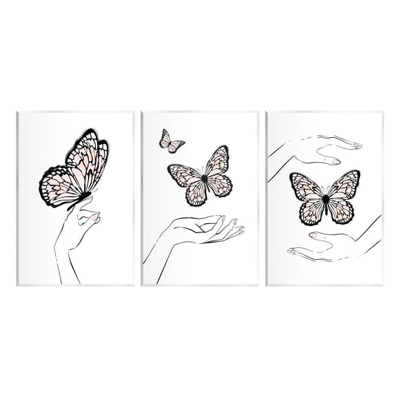 Stupell Industries Hands with Butterflies Animals & Insects Painting Unframed Art Print Wall Art, 10 x 15, Set of 3