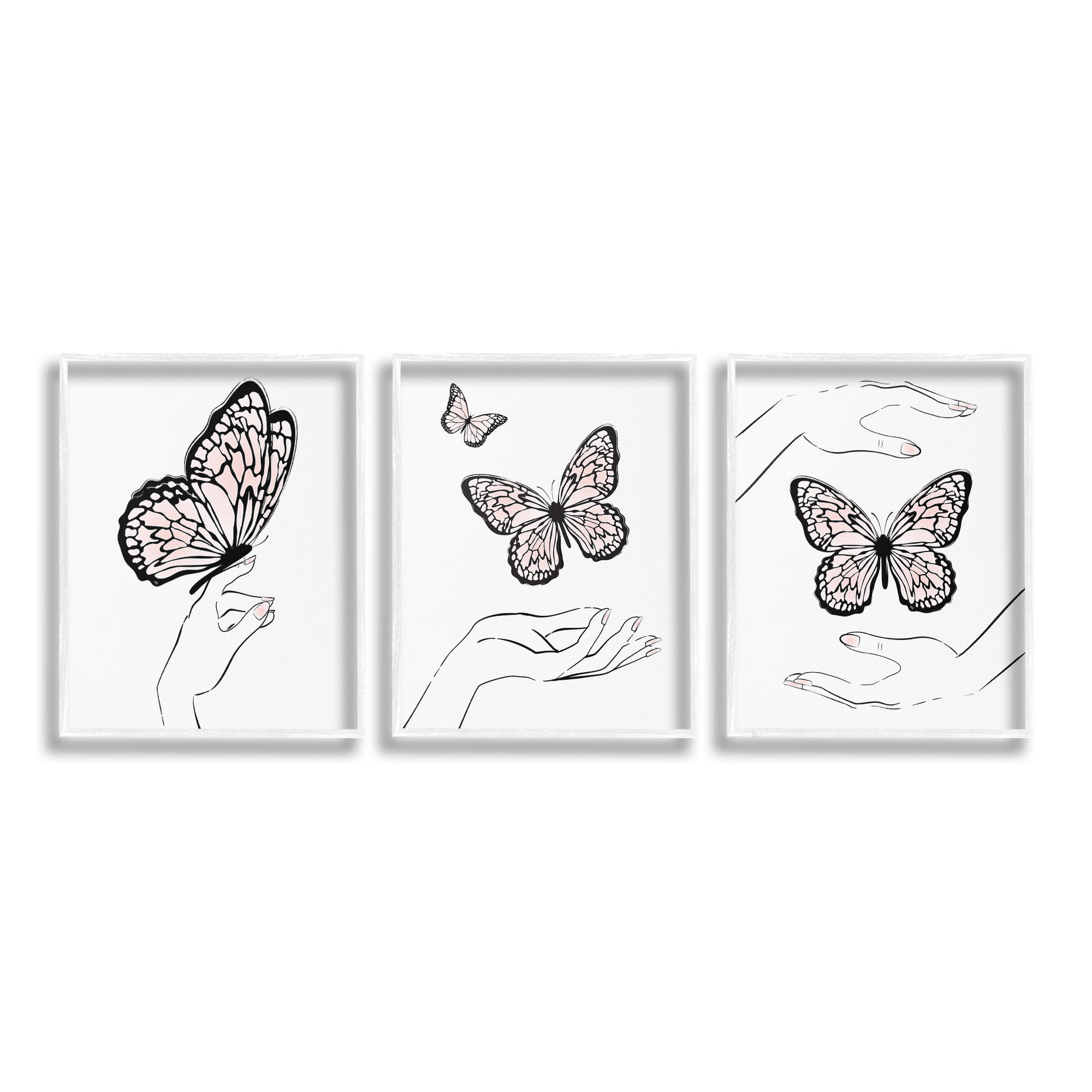 Stupell Industries Hands with Butterflies Animals & Insects Painting White Framed Art Print Wall Art, 24 x 30, Set of 3