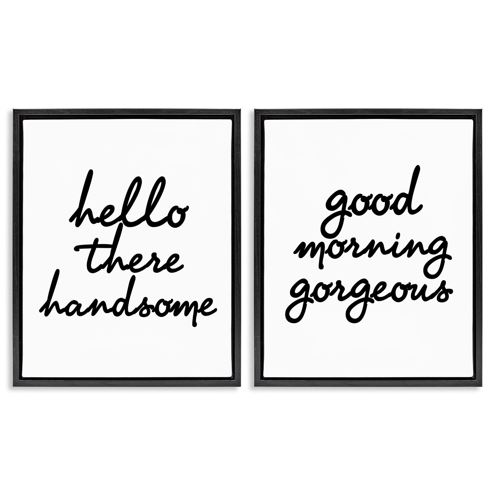 Stupell Industries Handsome & Gorgeous Greetings Inspirational Painting Black Floater Framed Canvas Art Print Wall Art, 25 x 31, Set of 2