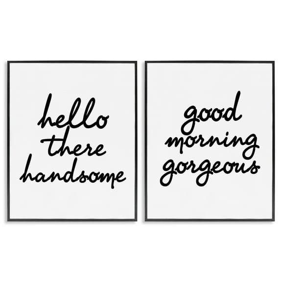 Stupell Industries Handsome & Gorgeous Greetings Inspirational Painting Black Framed Art Print Wall Art, 11 x 14, Set of 2