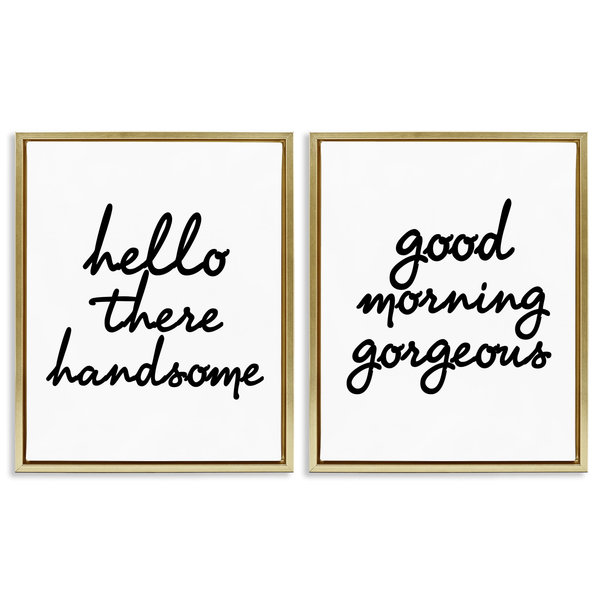 Stupell Industries Handsome & Gorgeous Greetings Inspirational Painting Gold Floater Framed Canvas Art Print Wall Art, 25 x 31, Set of 2