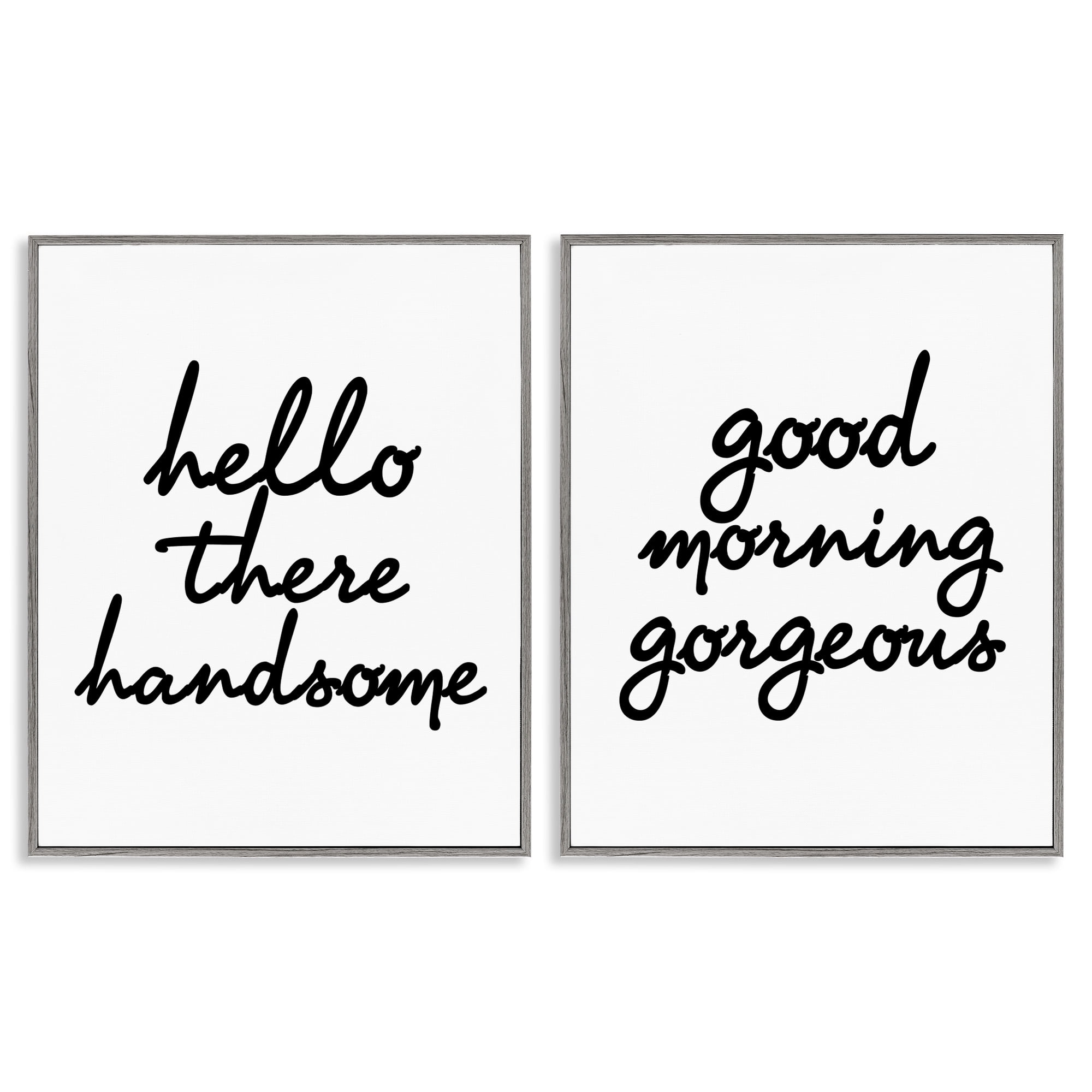 Stupell Industries Handsome & Gorgeous Greetings Inspirational Painting Gray Framed Art Print Wall Art, 16 x 20, Set of 2