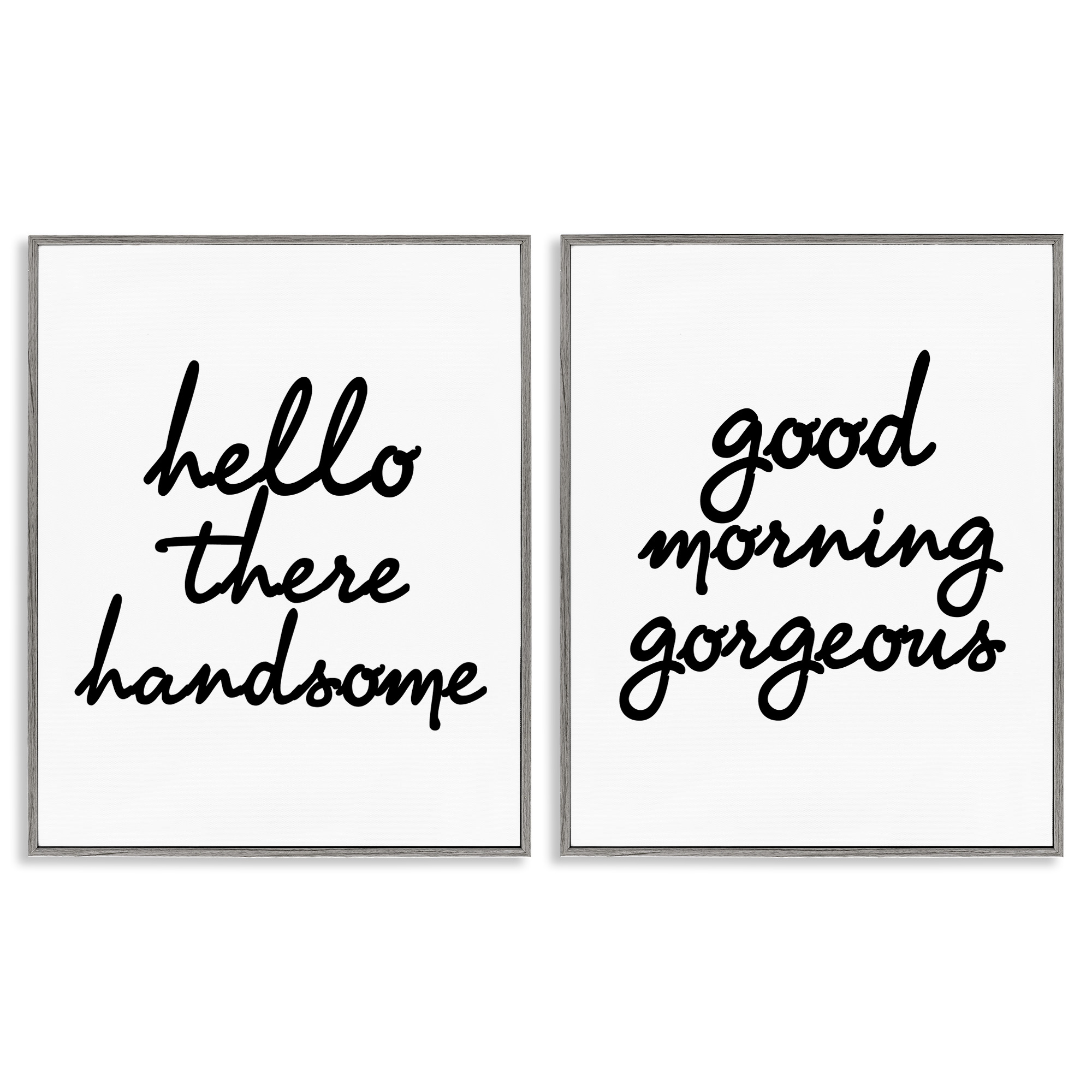 Stupell Industries Handsome & Gorgeous Greetings Inspirational Painting Gray Framed Art Print Wall Art, 24 x 30, Set of 2