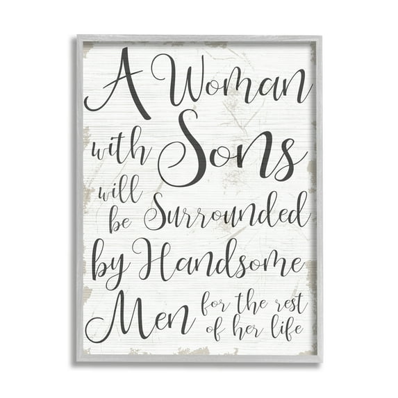 Stupell Industries Handsome Sons Home Family Inspirational Word Textured Design Graphic Art Gray Framed Art Print Wall Art, 24x30, by Daphne Polselli
