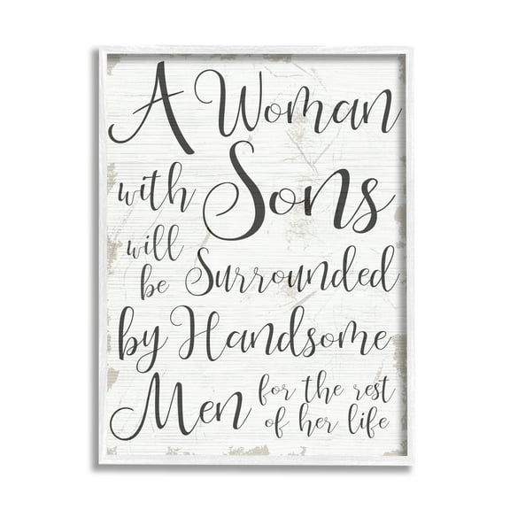 Stupell Industries Handsome Sons Home Family Inspirational Word Textured Design Graphic Art White Framed Art Print Wall Art, 11x14, by Daphne Polselli
