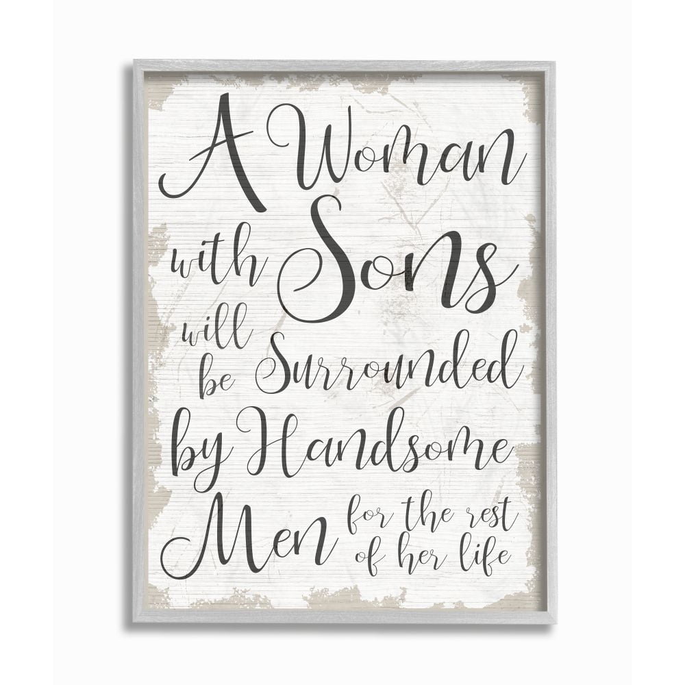 Stupell Industries Handsome Sons Home Family Inspirational Word Textured Design Gray Farmhouse Rustic Framed Giclee Texturized Art by Daphne Polselli