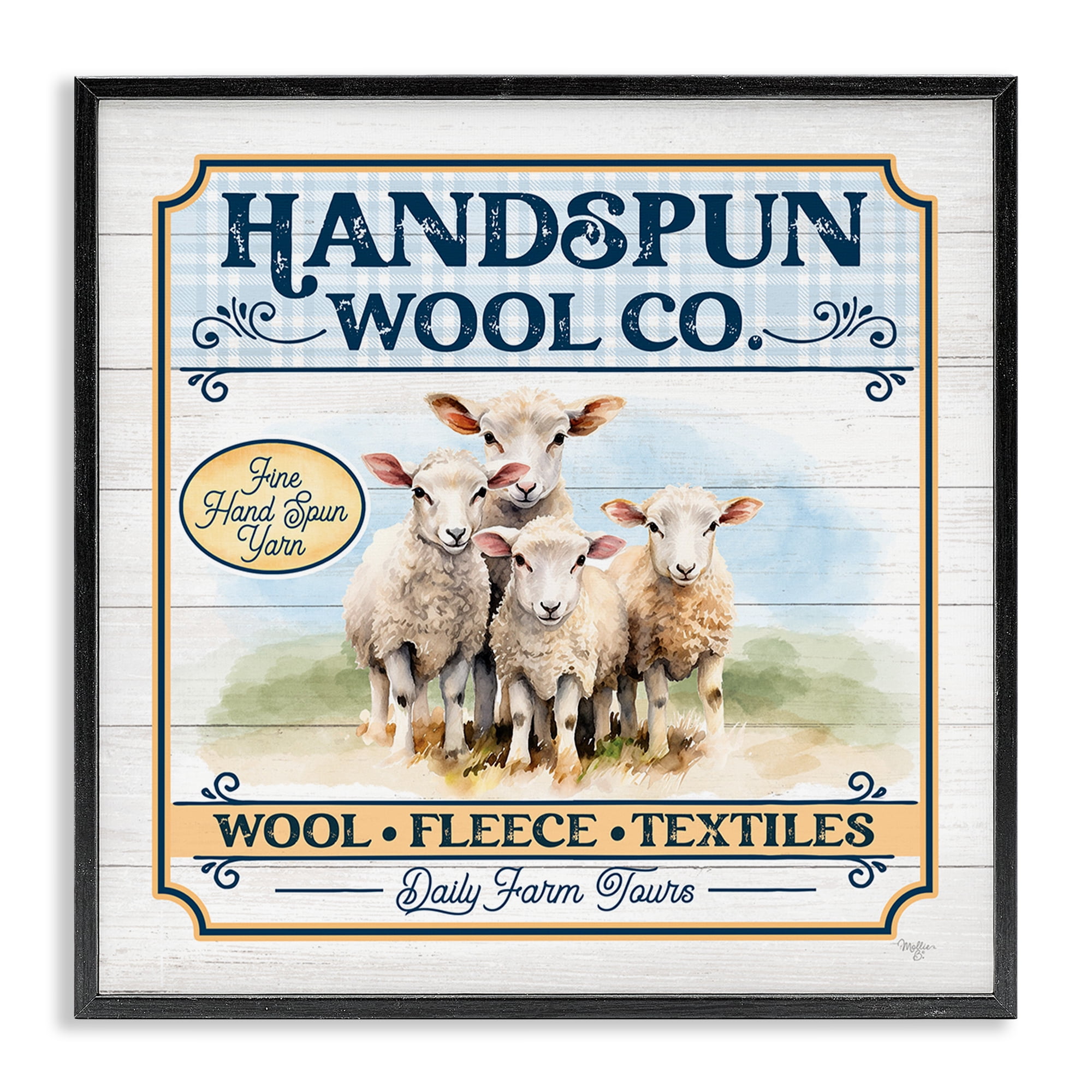 Stupell Industries Handspun Wool Sign Animals & Insects Painting Black Framed Art Print Wall Art, 12 x 12
