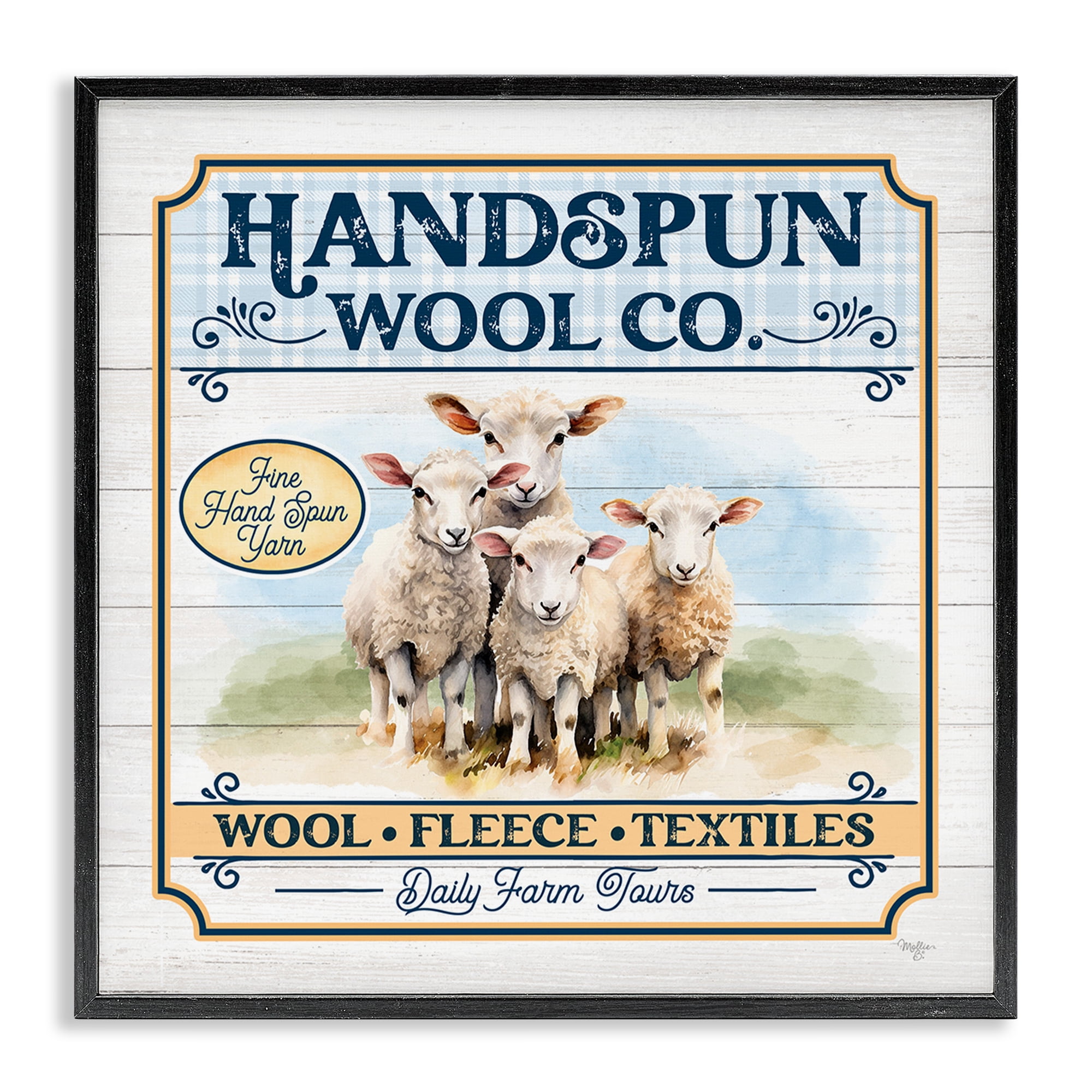 Stupell Industries Handspun Wool Sign Animals & Insects Painting Black Framed Art Print Wall Art, 17 x 17