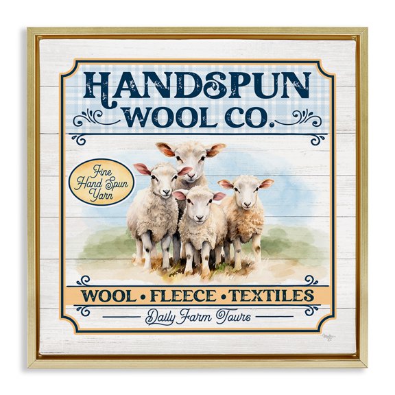Stupell Industries Handspun Wool Sign Animals & Insects Painting Gold Floater Framed Canvas Art Print Wall Art, 18 x 18