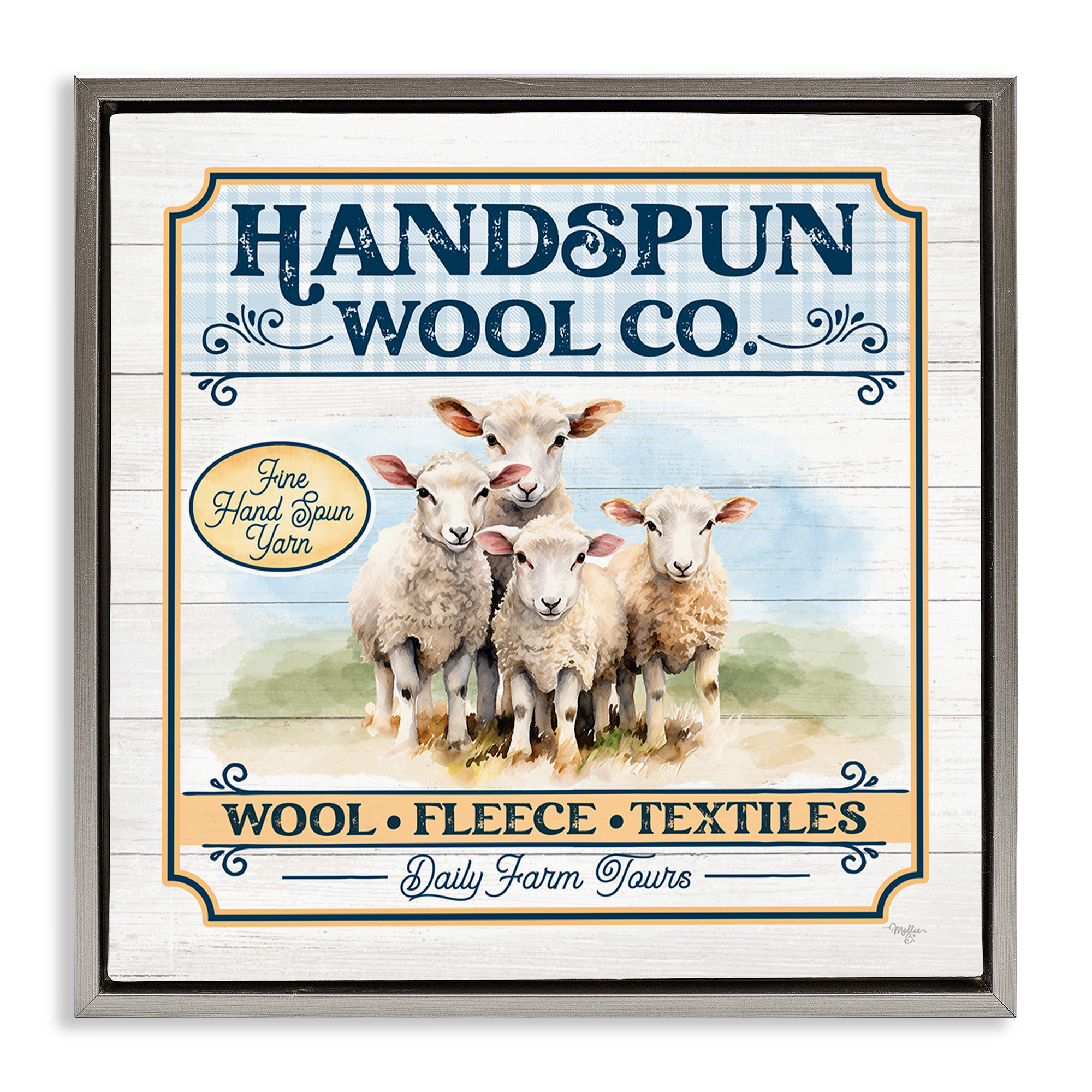 Stupell Industries Handspun Wool Sign Animals & Insects Painting Gray Floater Framed Canvas Art Print Wall Art, 18 x 18